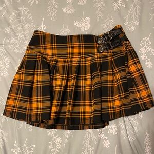 Killstar Orange and Black Pleated Skirt